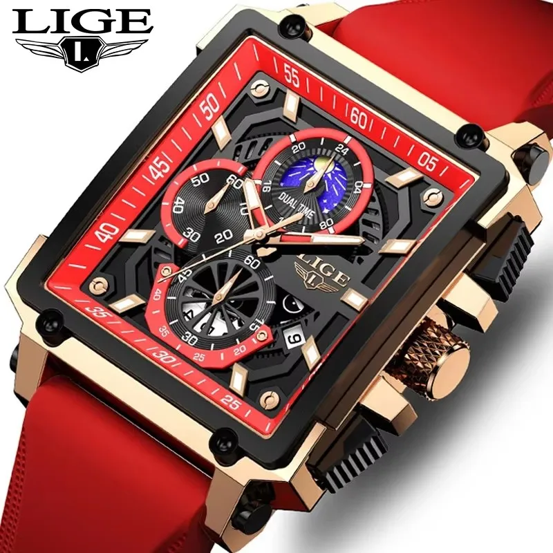 

LIGE лучший бренд мужские часы квадратные кварцевые часы для мужчин водостойкий силиконовый ремешок спортивные часы мужские Relogios Masculino + коробка