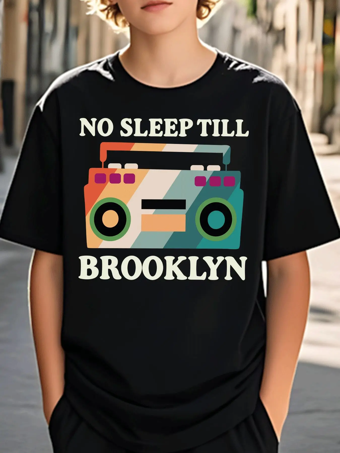 No Sleep Till Brooklyn Boombox Family Matching Cotton T Shirts Short Sleeve Summer Tees For Mom Dad Boys Girls Daily Tops