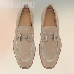 Metal Decor Beige Sewing Design Flock Loafers Fashion Slip On Men Shoes Luxurious Handmade Party Banquet Office Men Casual Shoes