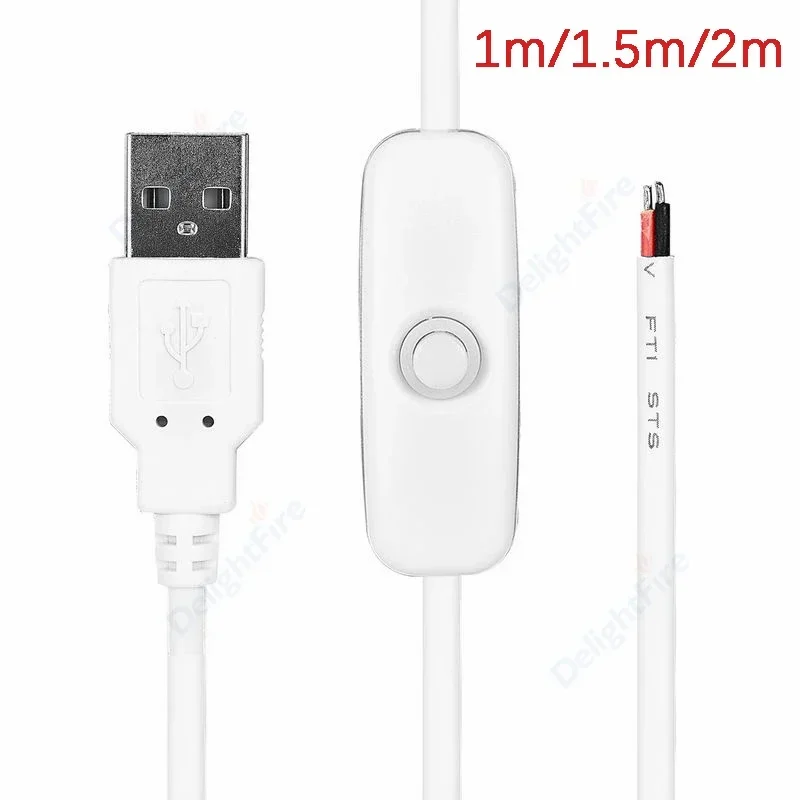 LED Strip USB Plug Wire Connector Switch ON OFF Cable 3A 5V 12V 1m 1.5m USB Power Supply Electrical Wire for LED Light Lamp Bulb