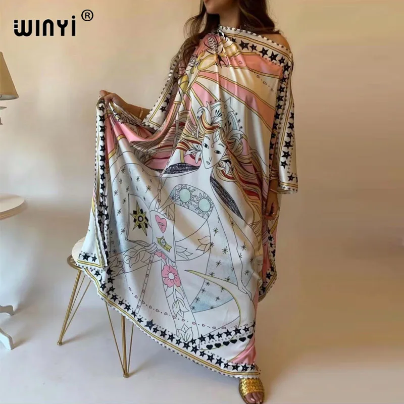 

Africa Fashion Blogger Recommend Popular printed Silk Kaftan Maxi dresses Loose Summer Beach Bohemian kaftan long dress for lady