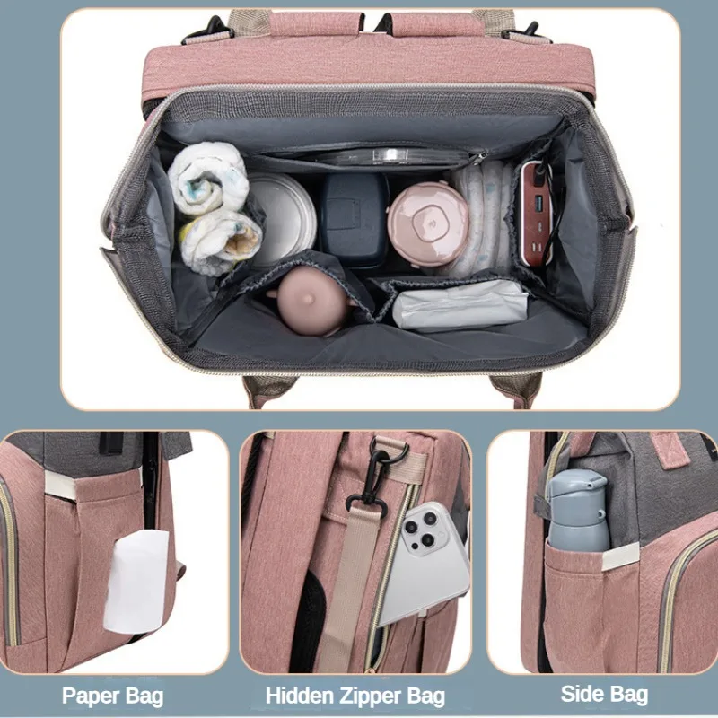 

Diaper Bag with Changing Station, Portable Baby Diaper Bag, Large Capacity Waterproof Mommy Bag Bassinet Travel Backpack