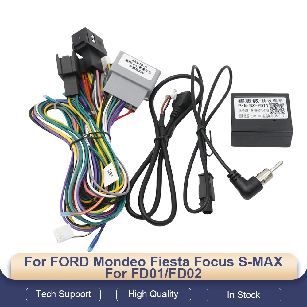 Canbus Box for FD01/FD02 Decoder For FORD Mondeo Fiesta Focus S-MAX Android Car Radio Wiring Harness Adapter Power Cable