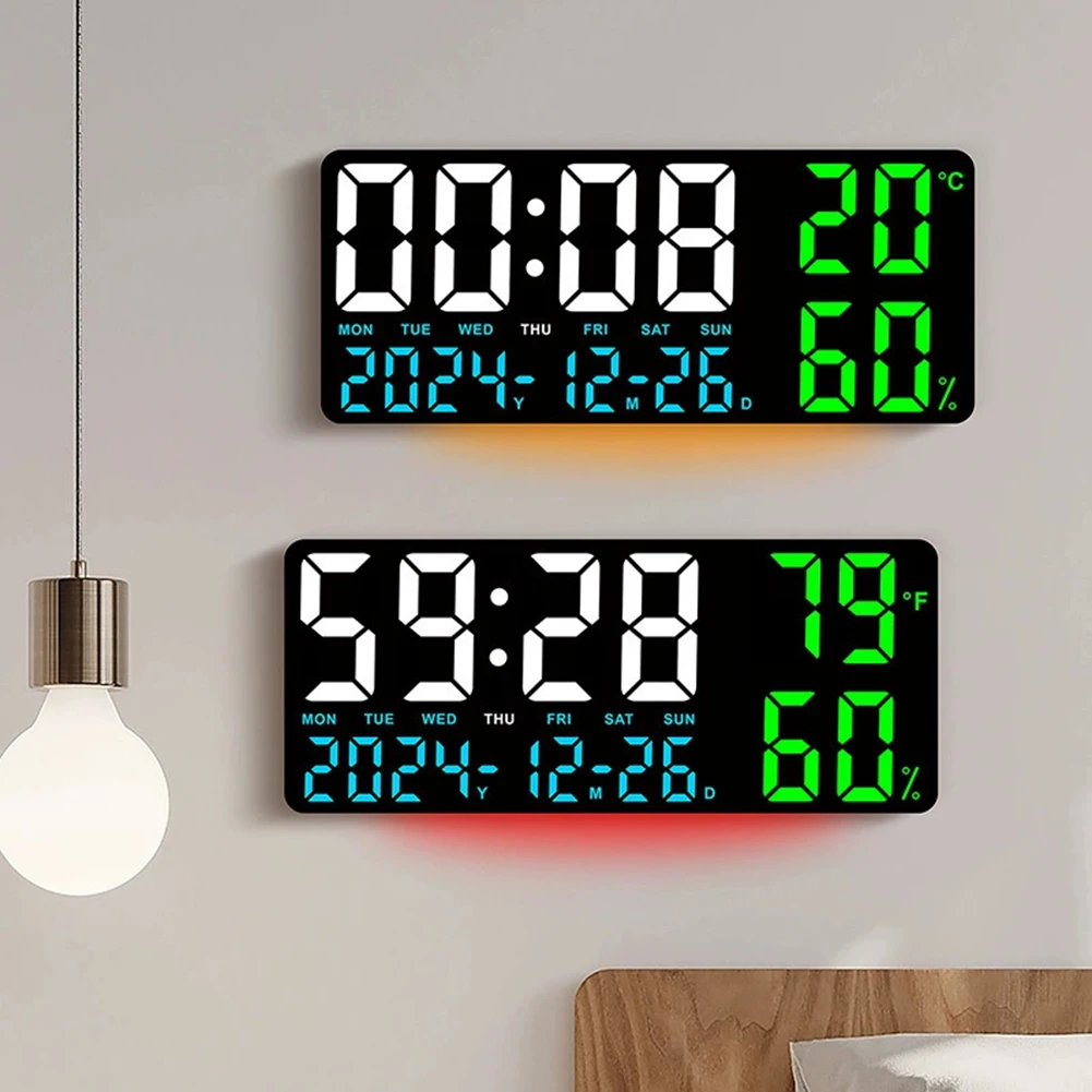 

Large LED Digital Wall Clock Temperature Date Week Display Countdown Table Clock Brightness Adjustment Two Alarm 12/24h Clock