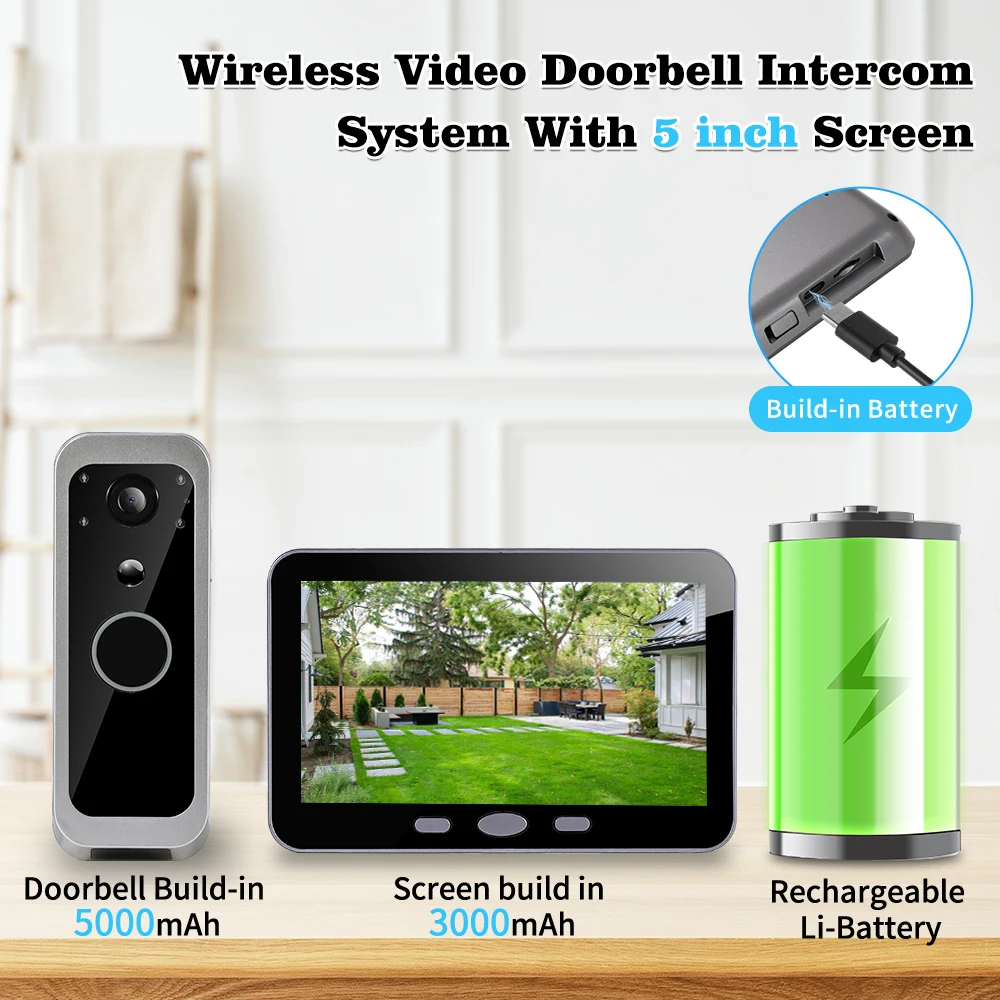 Tuya Smart 1080P Security Home Video Doorbells PIR Detect Door Phones Intercom With 5inch Screen