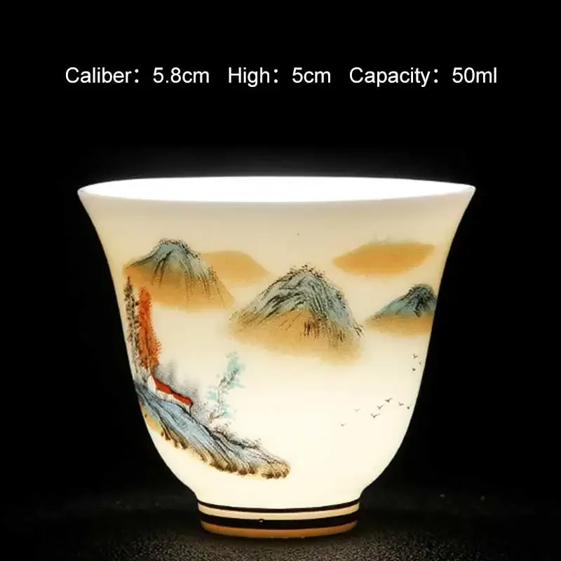 White Porcelain Teacup Teahouse Master's Cup Chinese Style Retro Ceramics Wineglass Landscape Painting Literati Tea Set