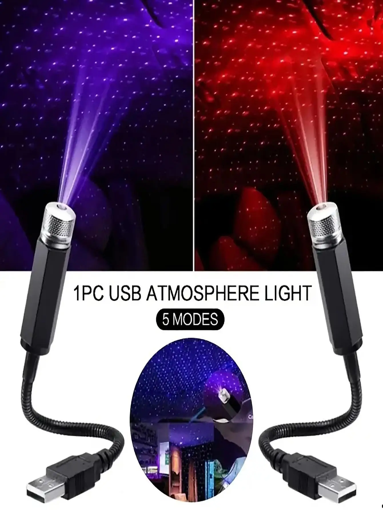 

USB LED Star Projection Night Light Adjustable Atmosphere Lamp Portable Indoor Roof Interior Decor Romantic Starry Sky Car Home Lighting Accessory
