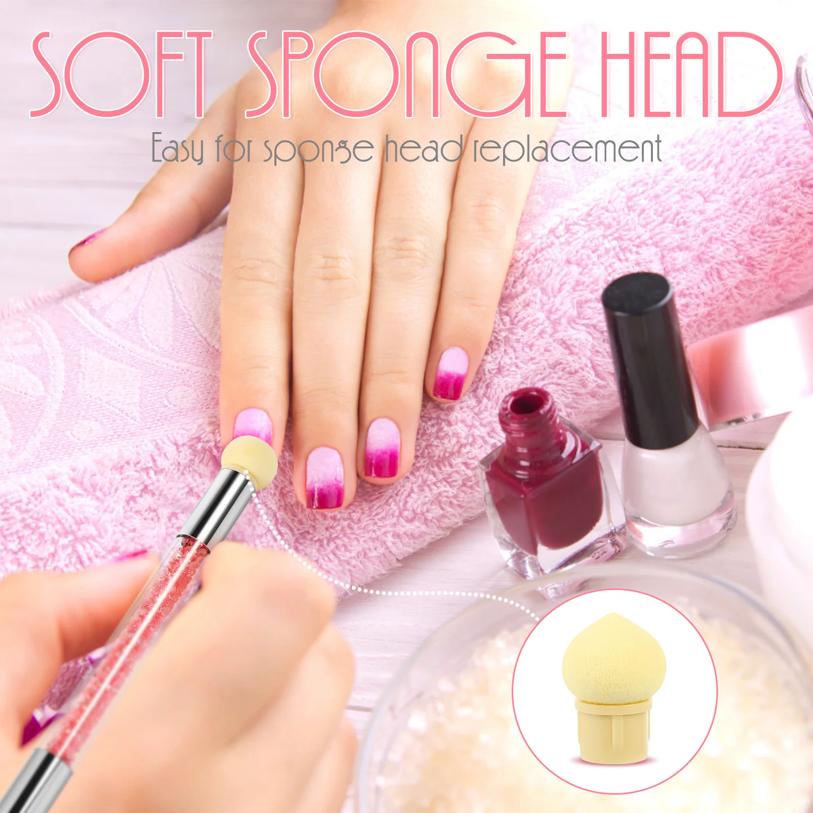 

1Set Nail Art Sponge Pen Professional Double-Ended Manicure Tool with Replaceable Heads for Fine Detailing Water Washable