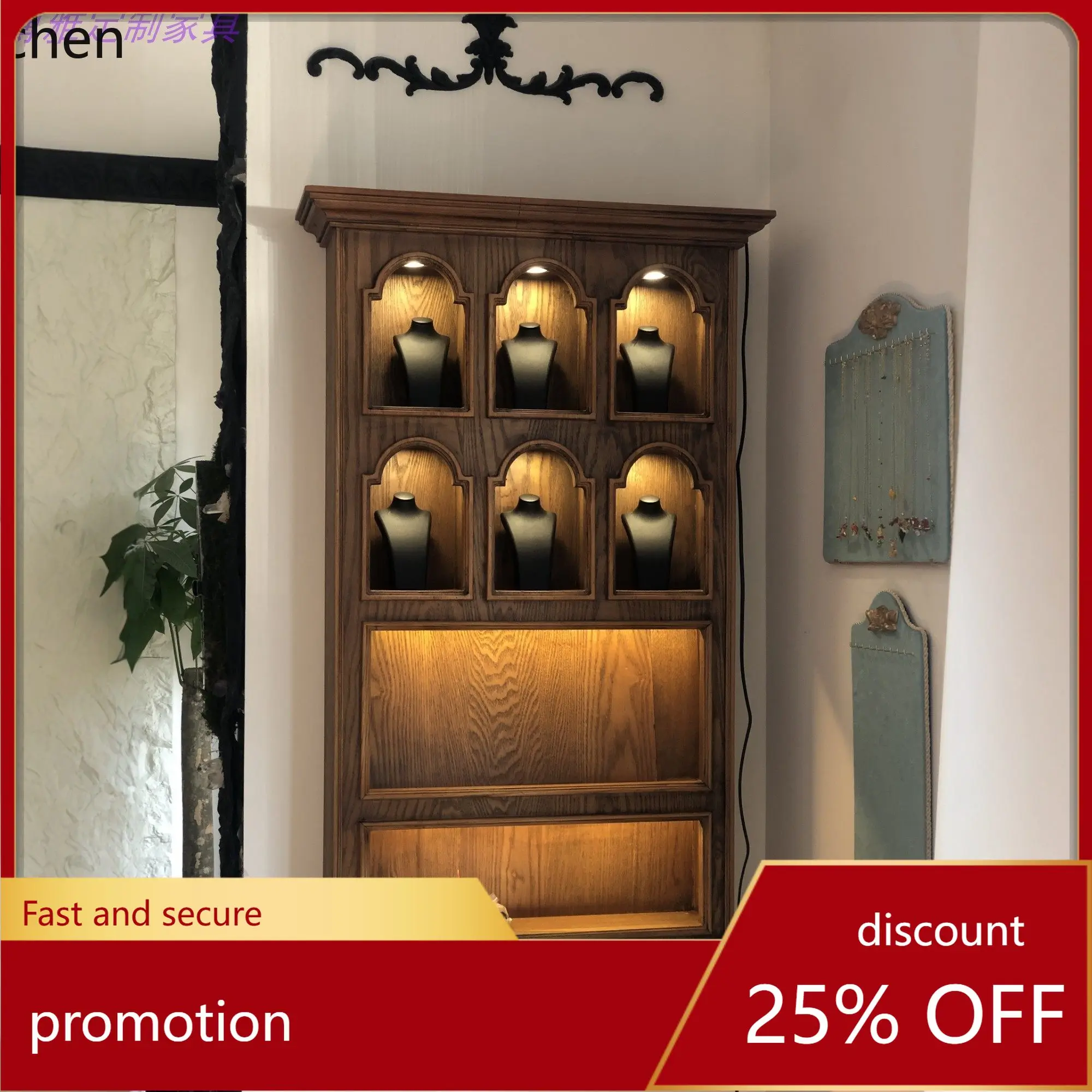 CZ vintage decorative cabinet, built-in living room entryway curved display cabinet, antique collection cabinet
