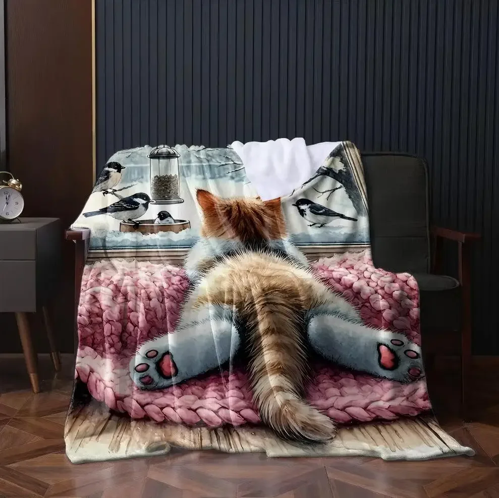 Cute Cat Lying Down Throw Blanket for Sofa Couch Pet Lover Gift Cozy Home Decor Throw