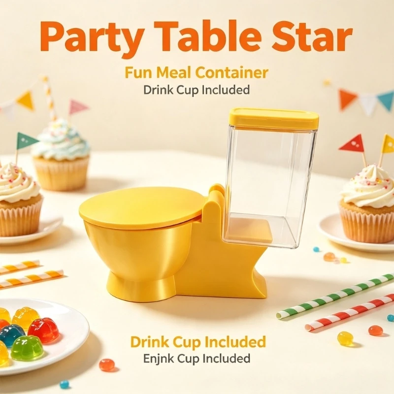 Toilet Style Soup Bowl Set with Side Drink Cup and Hinged Lid, Ramen Bowl for Shared Use, Desk Dinners, Evening Dining Use, and