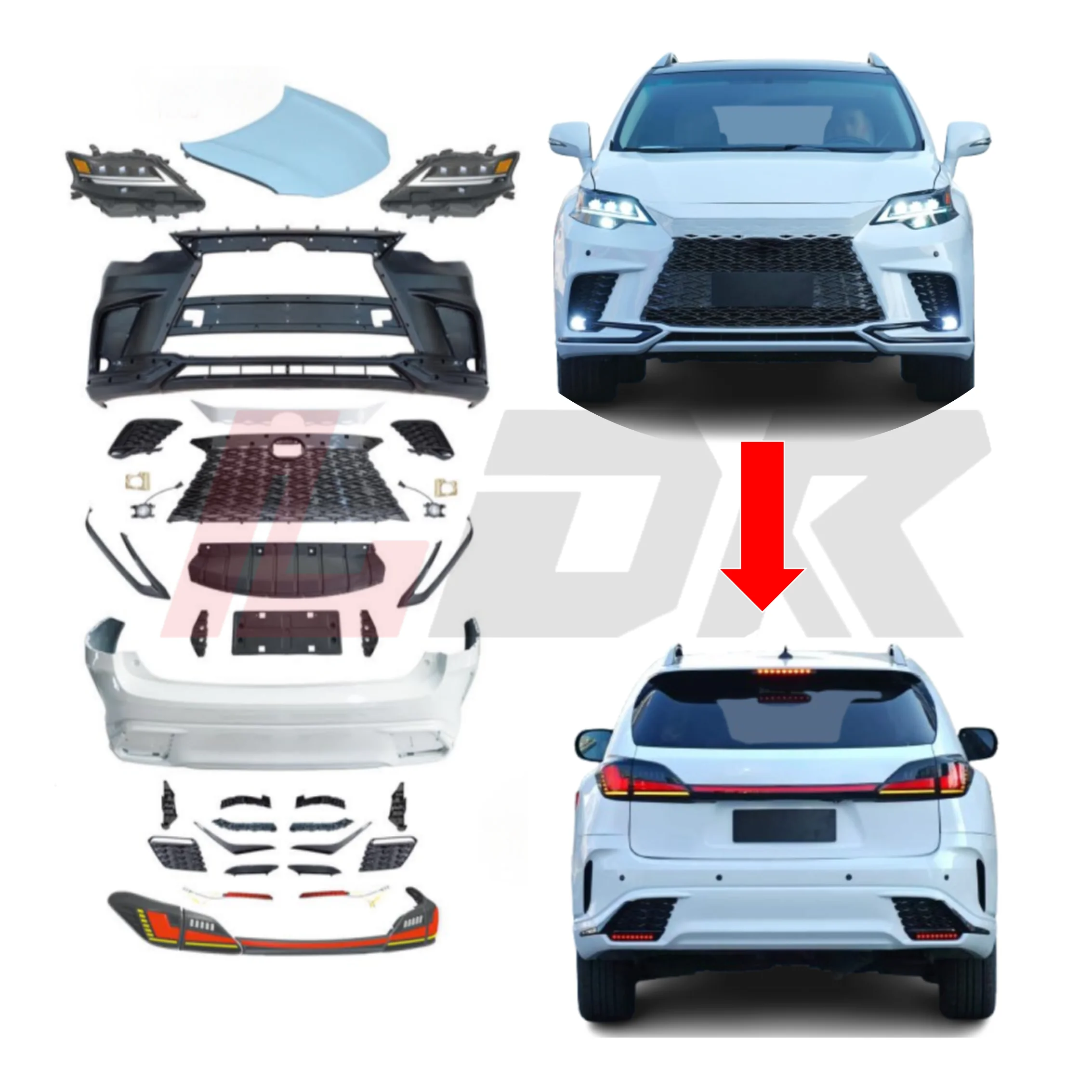 

New Arrival 2024 Rx500 Car Bumper Light Conversion Upgrade Kit for RX Rx270 Rx350 Rx350 F Sport Rx450h 09-15 Body Kit