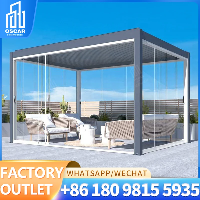 Outdoor Motorized Electric Aluminum Opening And Closing House Roof Bioclimatique Gazebos Bioclimatic Louvered Arches Pergola