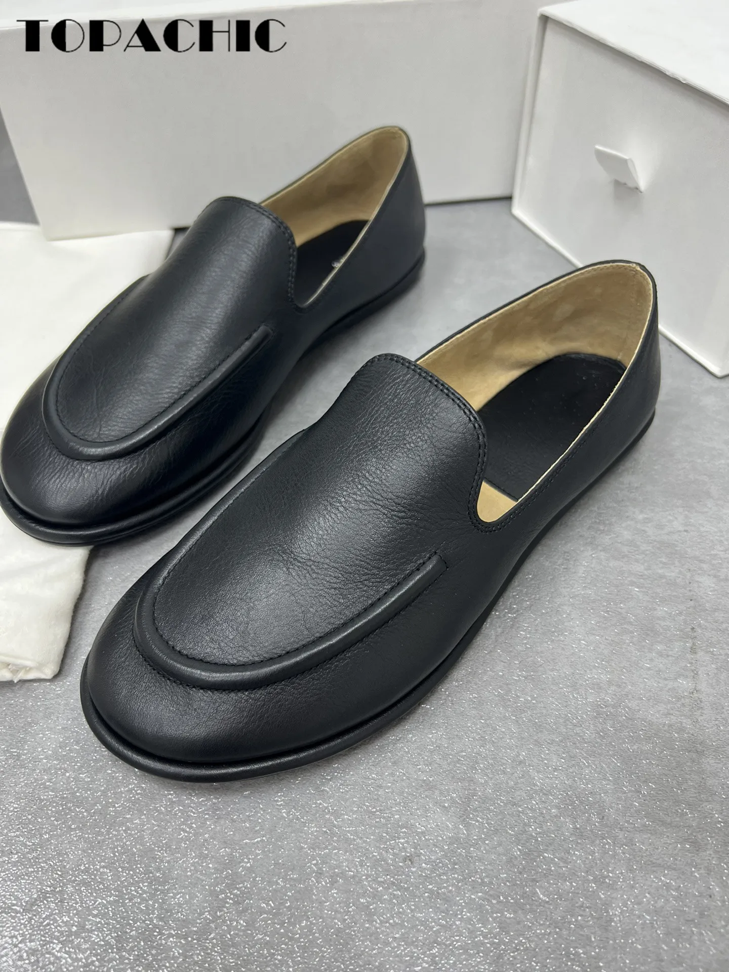 Mocasines de cuero genuino para mujer, zapatos planos de punta redonda, suaves y cómodos, estilo urbano, alta calidad, 6,22