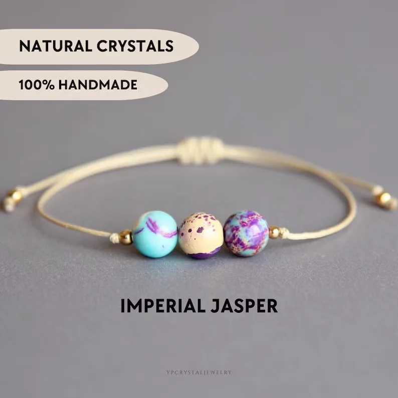 Pulsera de jaspe imperial, pulseras curativas, pulsera de regalita morada para mujer, joyería de jaspe, regalita de positividad
