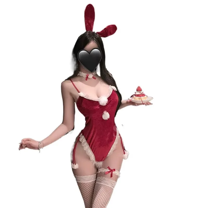 Sexy Lace Cute Bunny Girl Uniform Role Play Perspective Bodysuit Rabbit Cosplay Costumes Lingerie Nightclub Costume Temptation
