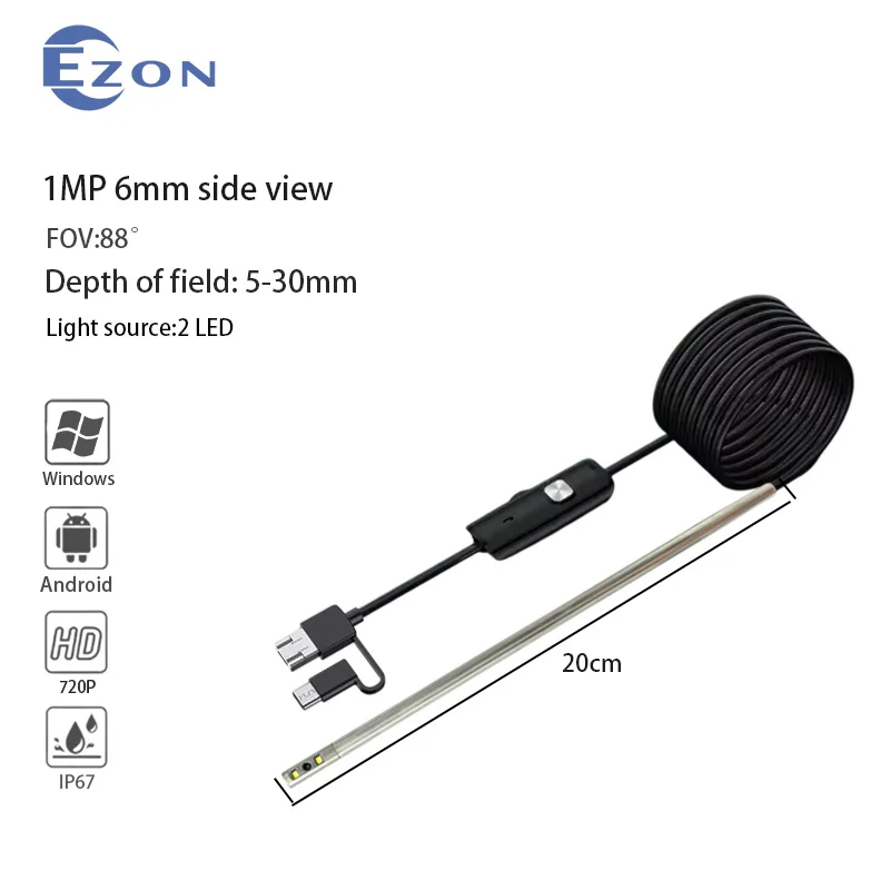 720P FOV 88°6mm Diameter Rifle Borescope Camera Digital Hunting Cleaning Scope for Above 20 Caliber