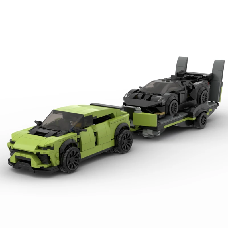 MOC Speed Champion Technical Car Lamborghinis Urus SUV With Trailer Cty Racing Vehicles Building Blocks Toys For Children Gift