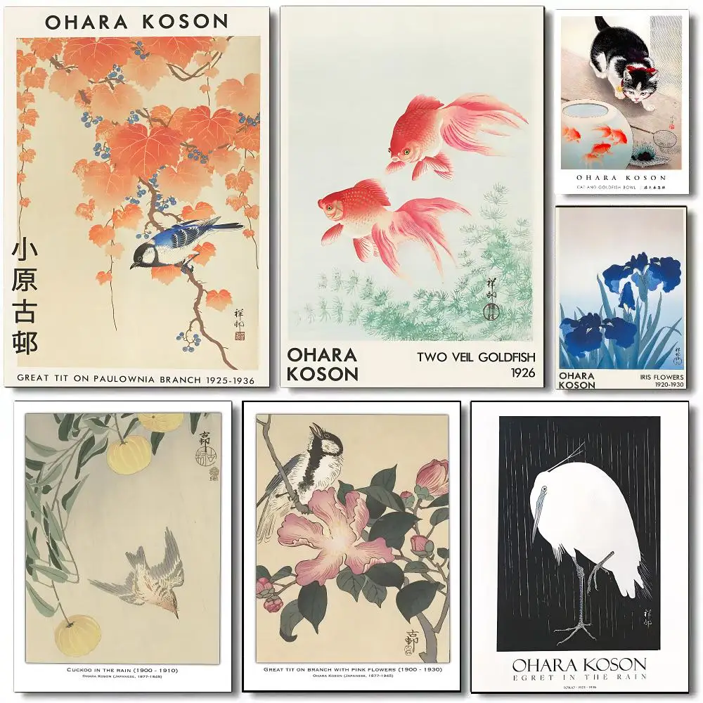 Pop Art O-Ohara Koson Poster Self Adhesive Aesthetic Wall Art Picture for Living Room Home Decoration Gift