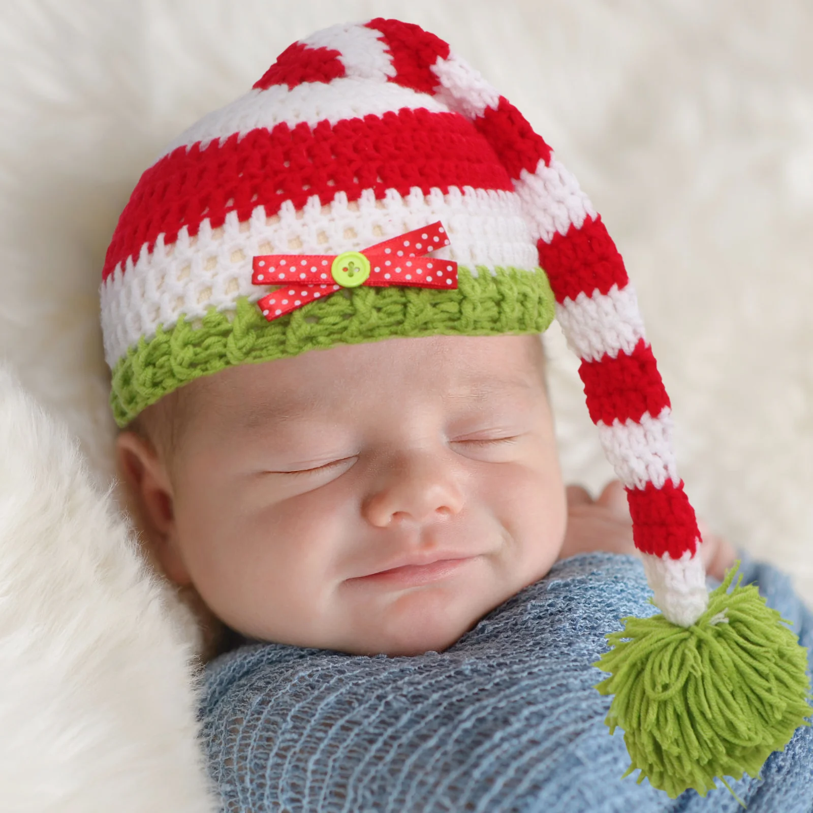 

Вязаный крючком хлопок ручной работы в рождественском стиле для младенцев 0-3 месяцев, шапка, одежда, дышащий реквизит для фотосъемки, реквизит для детской фотосессии
