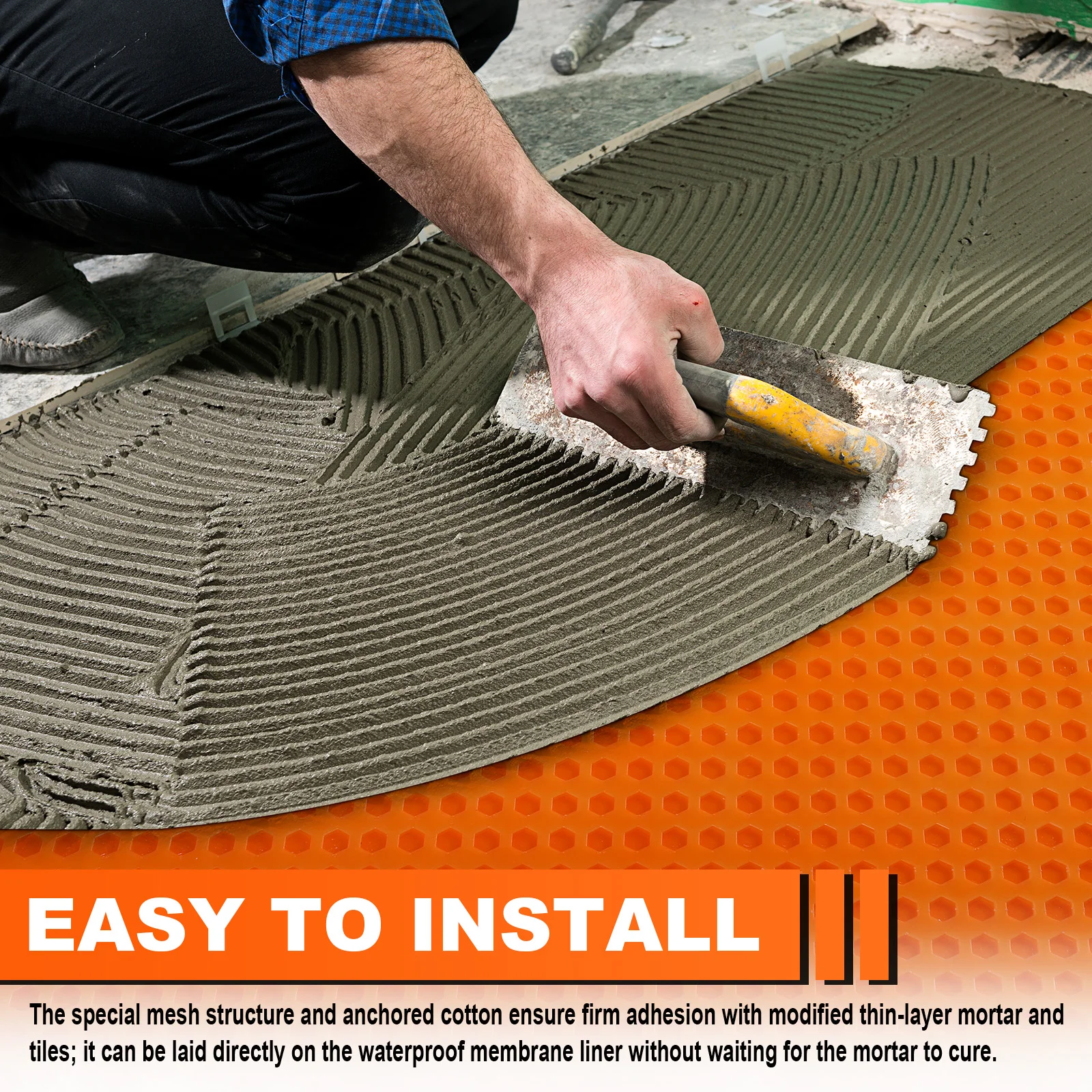 

Waterproof Heated Flooring Underlayment Multi-Purpose PE Fabric Tile Underlayment for Shower Walls/Bathroom Floors/Sauna Room