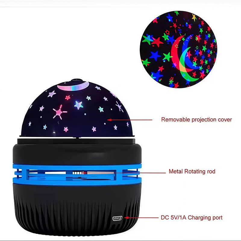 LED Mini Starry Sky Light Disco Ball Light  Star Projector Lamp 360 Degree Rotation 2 In 1 Function for Sleep Aid Home Bedroom