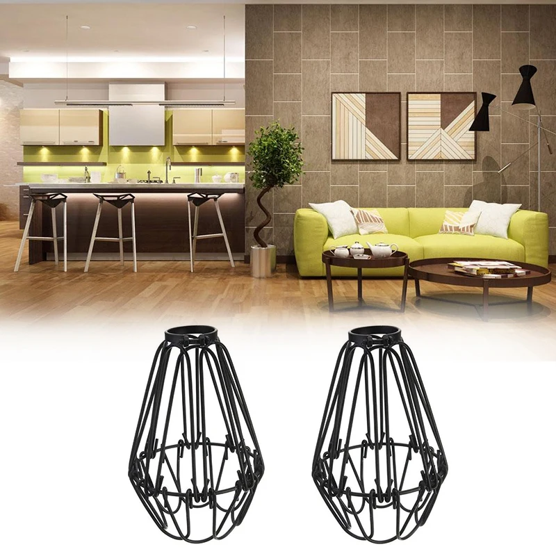 Adjustable Wire Cage Lampshade, 2 Pack Metal Bird Cage Bulb Guard Island Pendant Lighting Fixture Drop Lamp Holder