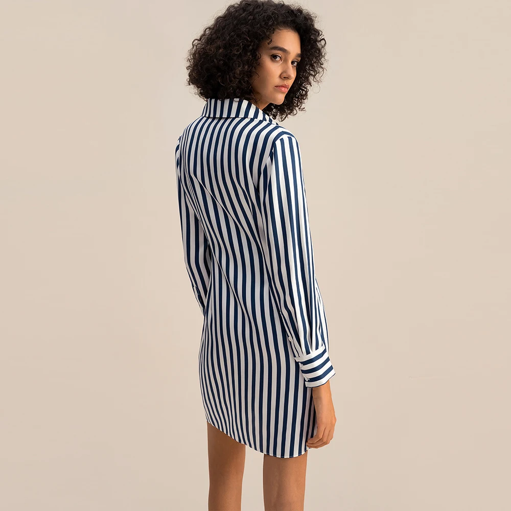 LILYSILK Silk Stripe Shirtdress For Women Luxury 2023 New Spring Long Sleeve 16 Momme V Neck Formal Sheath Clothes Free Shipping