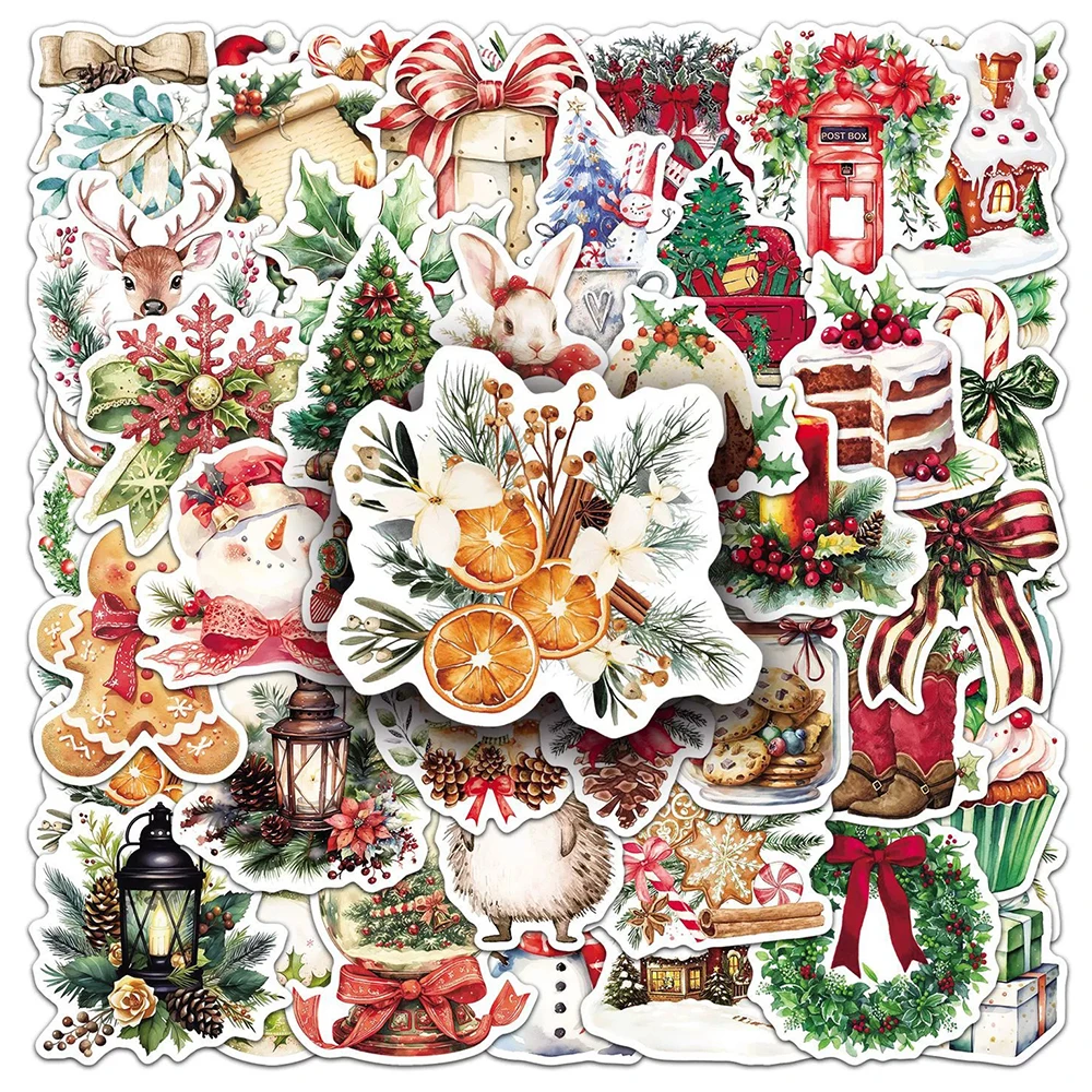 

10/30/50pcs Vintage Cartoon Watercolor Christmas Graffiti Stickers Retro Decals Laptop Phone Fridge Decoration Sticker Kid Gift