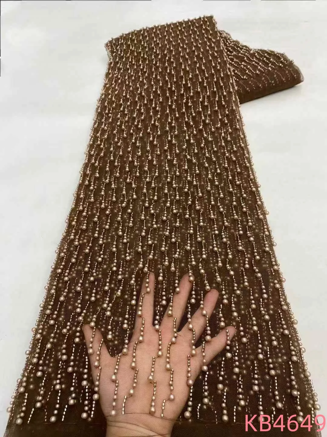 Purple 5 Yards Beaded Pearls Lace Fabrics African Lace Fabrics 2025 High Quality Sequins Tulle Lace For Wedding Dress KB4649