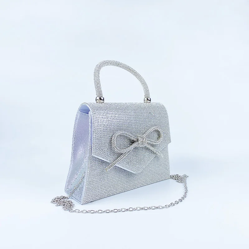 New niche design bow silver handbag bag European and American fashion retro chain dinner party shoulder cross-body bag