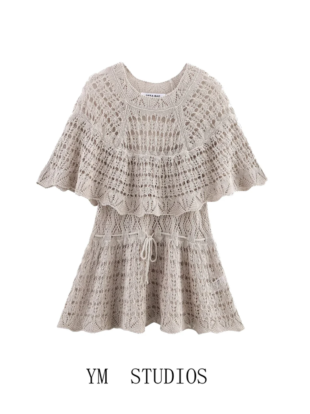 

Women's Knitted Hollow out Cowl Neck Sweater Lightweight Summer Layering Top with Eyelet Belt Curtain Style Mesh Knitwear