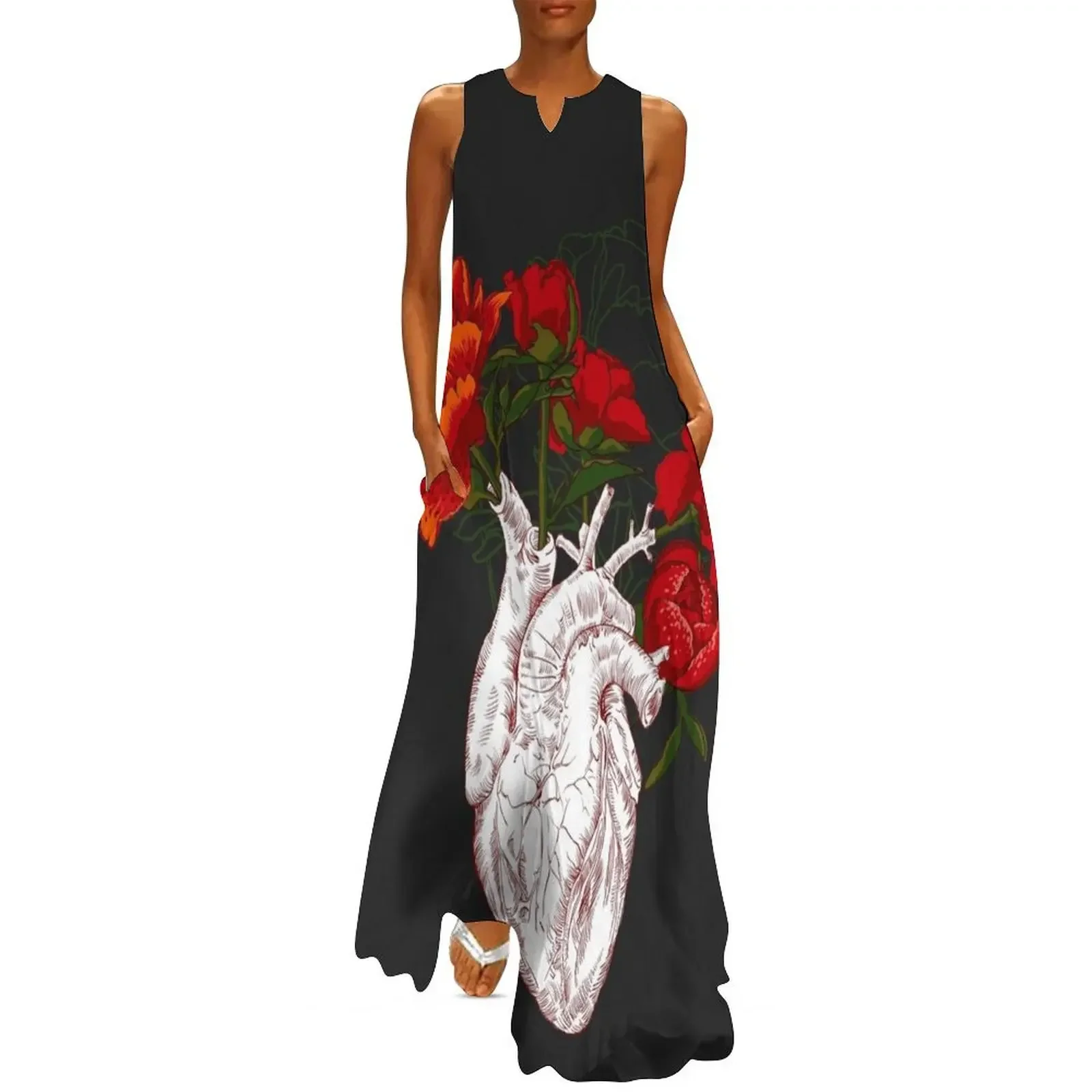 

drawing Human heart with flowers Long Dress birthday dress for women luxury 2025 Women's dress