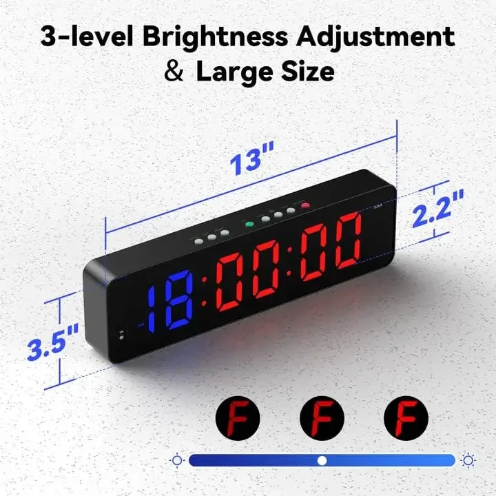 체육관 타이머 LED 운동 콜크 카운트 다운 업 시계, 울트라 클리어 디지털 디스플레이, 멀티 장면 리모컨 포함, 2.2 인치, 12 인치 x 3.5 인치 