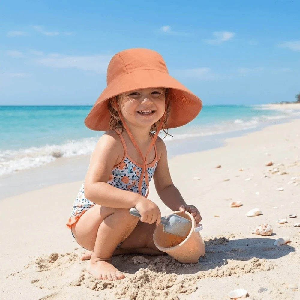 

Cotton Material Baby Sun Hat UV Protection Solid Color Kids Bucket Hat Breathable Big Brim Children Panama Cap Summer Season