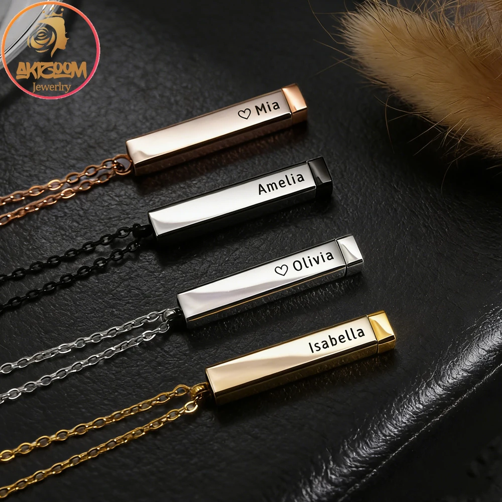 

Персонализированные гравированные кулоны-браслеты с именем на 4 сторонах для женщин и пар, из нержавеющей стали, с индивидуальной гравировкой букв и даты, скрытый кулон, ювелирное украшение, подарок