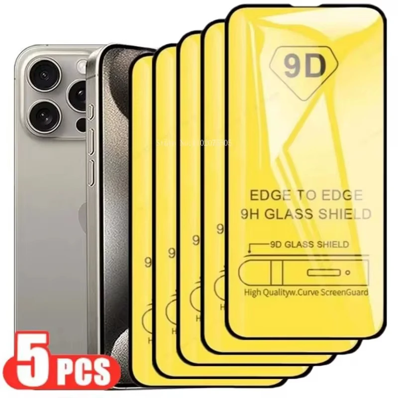 

5PCS 9D Screen Protectors for iPhone 15 Pro Max 16 14 13 12 11 13 Mini 6 7 8 Plus XR XS SE 2020 Tempered Glass Protective Film