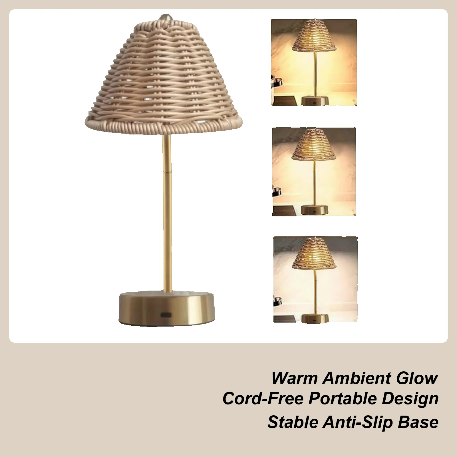 

USB перезаряжаемая настольная лампа, 3 уровня, ПП, ротанг, винтажный портативный светильник, настольная лампа на батарейках, прикроватная настольная лампа для спальни, домашний декор