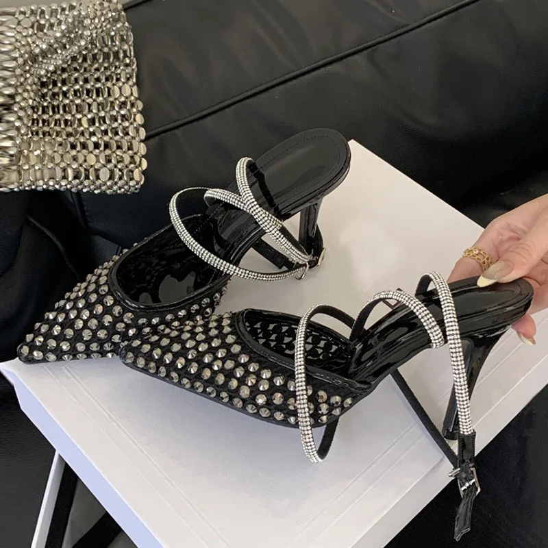 

Роскошные сексуальные женские туфли на высоком каблуке со стразами и сеткой, модные сандалии на высоком каблуке с острым носком и кристаллами, элегантное платье, брендовые туфли-лодочки