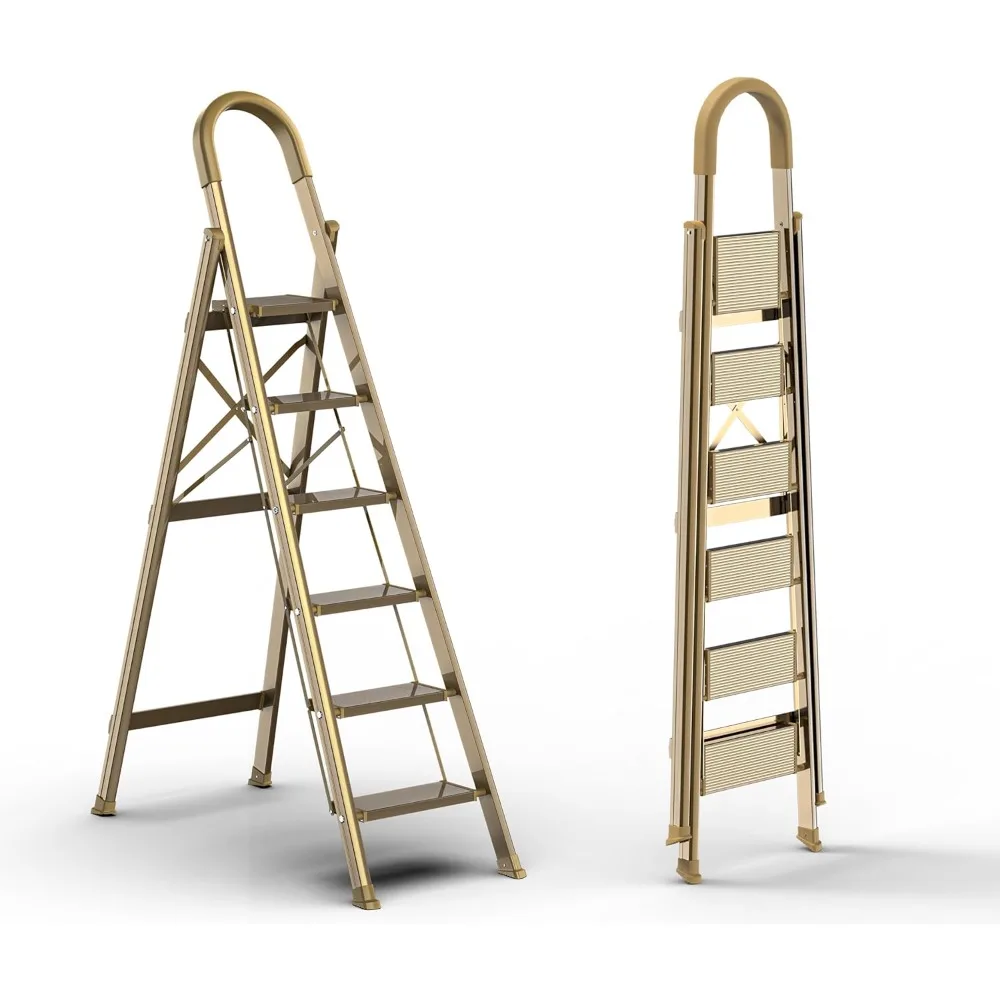 Lightweight Aluminum 6 Step Ladder for 12 Feet High Ceiling, Folding Step Stool Stepladders with Anti-Slip and Wide Pedal