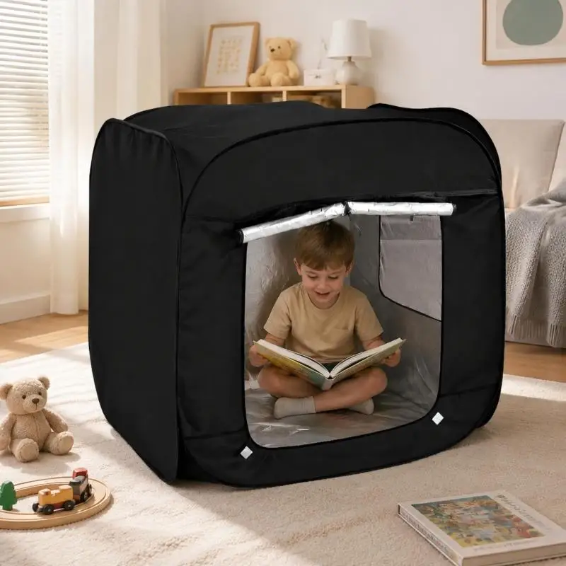 Children's Quick-Opening Play Tent, Square Fabric Activity Space with a Dedicated Area for Reading, Drawing, A2UB