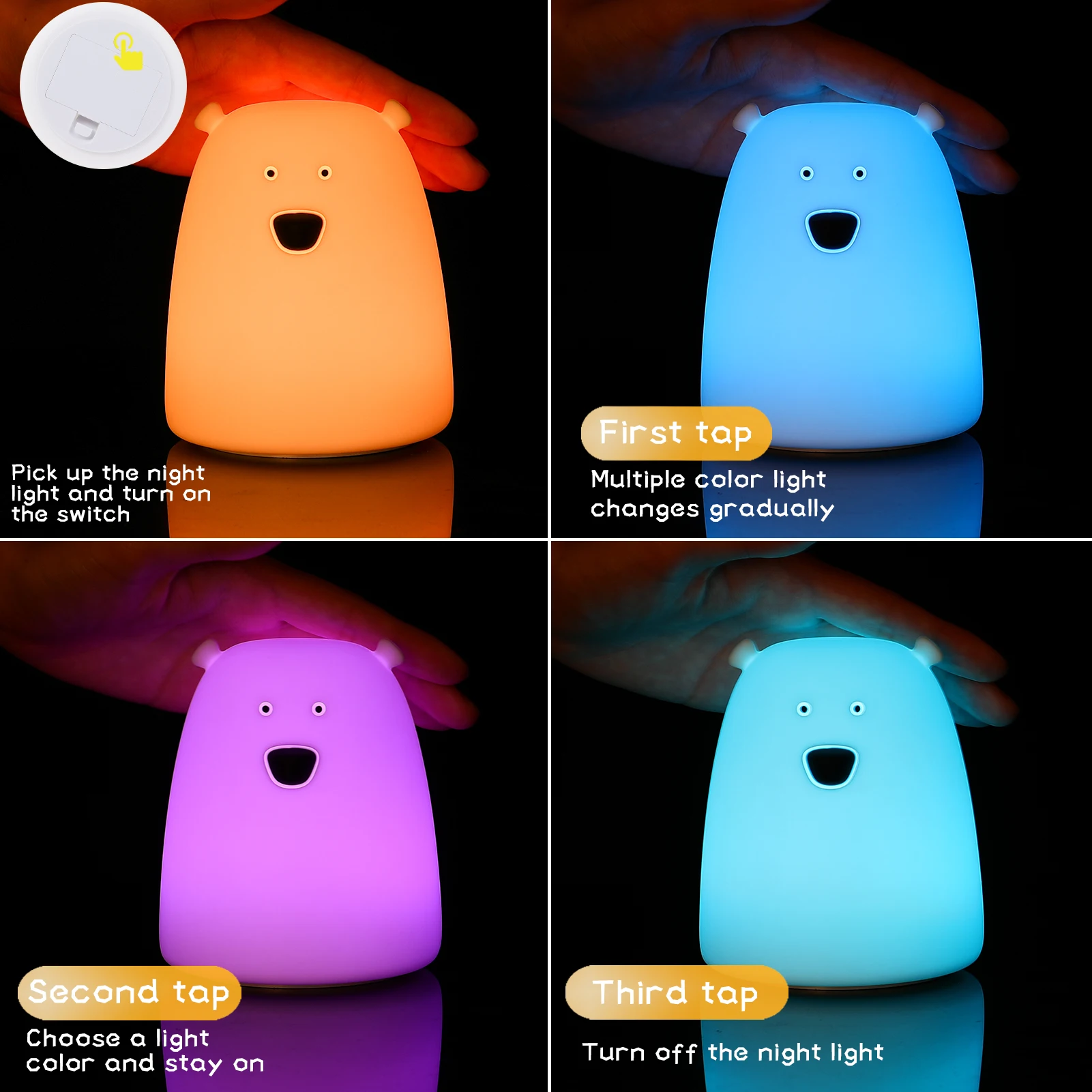 Mini Cat Nightlights Kawaii Bear Touch Sensor Night Lamp Cute Elf Lighting 7 Colors Led Gift for Baby Kids Christmas Decor Room