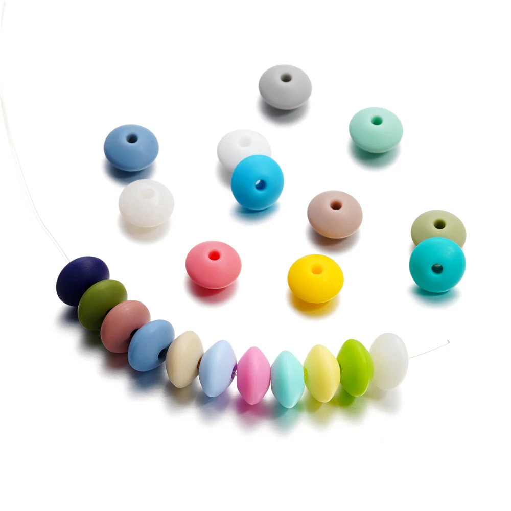 20pcs 12*7mm Silicone Lentil Beads Babies Teether Accessories BPA Free Newborn Items Teething Necklace Pacifier Chain DIY