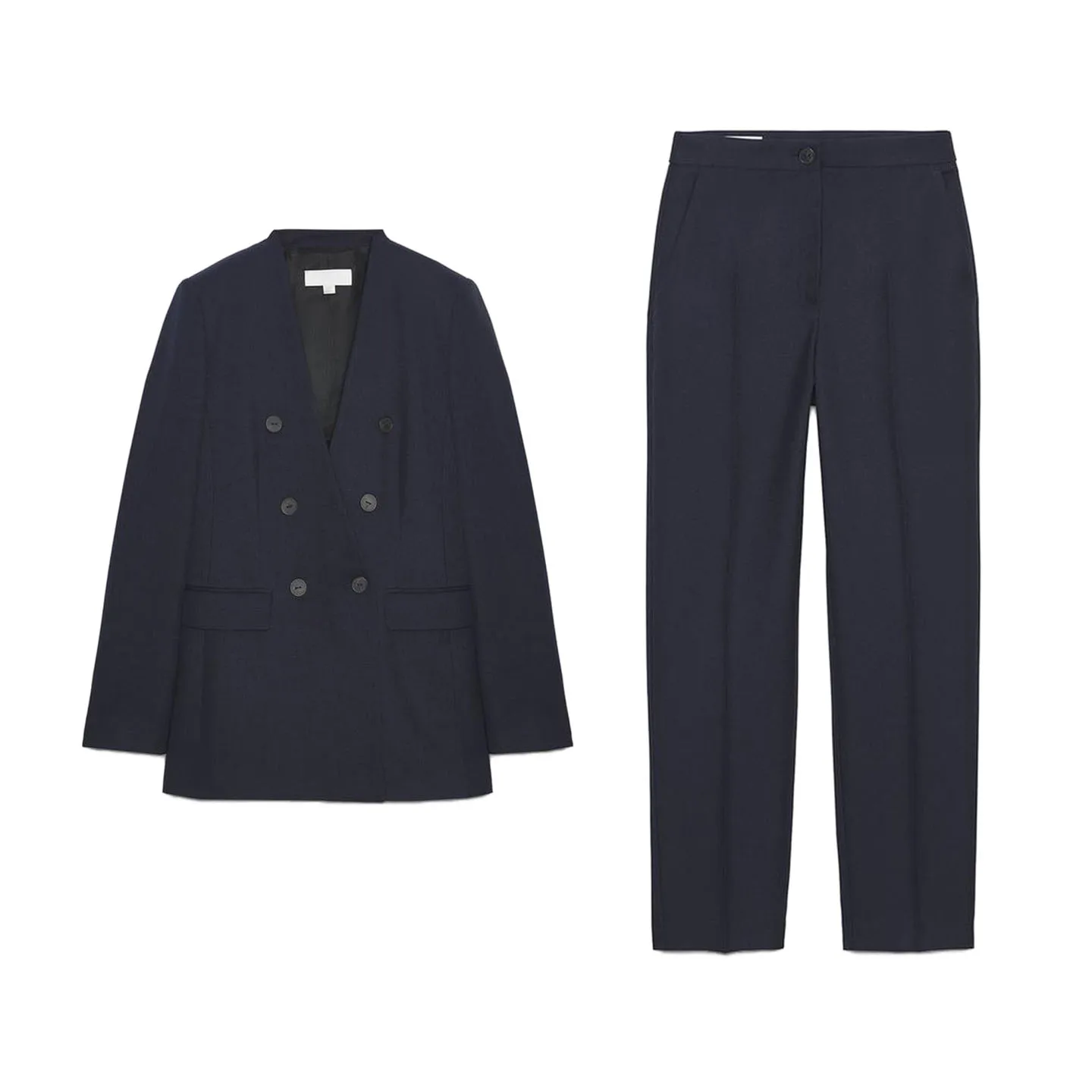 

oulder Pad Long Sve No Collar Suit Jaet High Waist Straight Leg Casual Pants Two Piece Set Casual Sle Autumn Faion