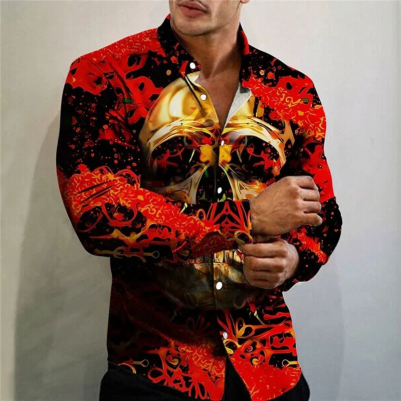 Men's Lapel Shirt Skull Fashion Simple Casual Outdoor HD 3D Printing Soft and Comfortable Material 2023 Spring Summer Plus Size