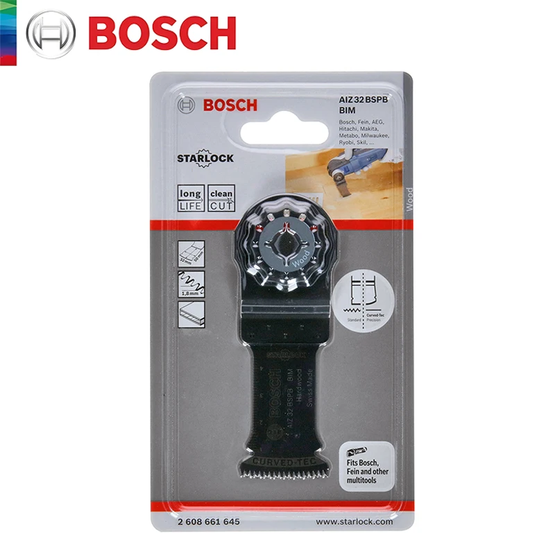 Осциллирующее пильное полотно Bosch Starlock AIZ 32 BSPB BIM для погружной пилы, для твердых пород дерева, для мультитула, для GOP12V-28, GOP185-Li