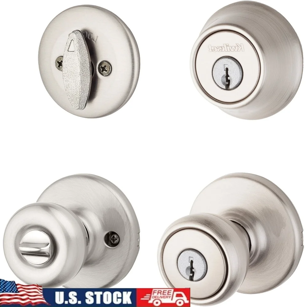 

Entry Doorknob Deadbolt Set Satin Nickel SmartKey Security Adjustable Metal Construction Exterior Door Lock System