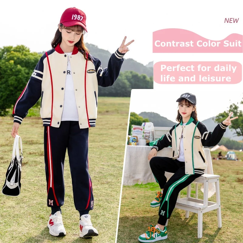 

2024 Junior Girl Loungewear Suit Student Jk Outfit Teenage Girls Clothing Sets Kids Spring Baseball Uniform Jacket Coats+Pants