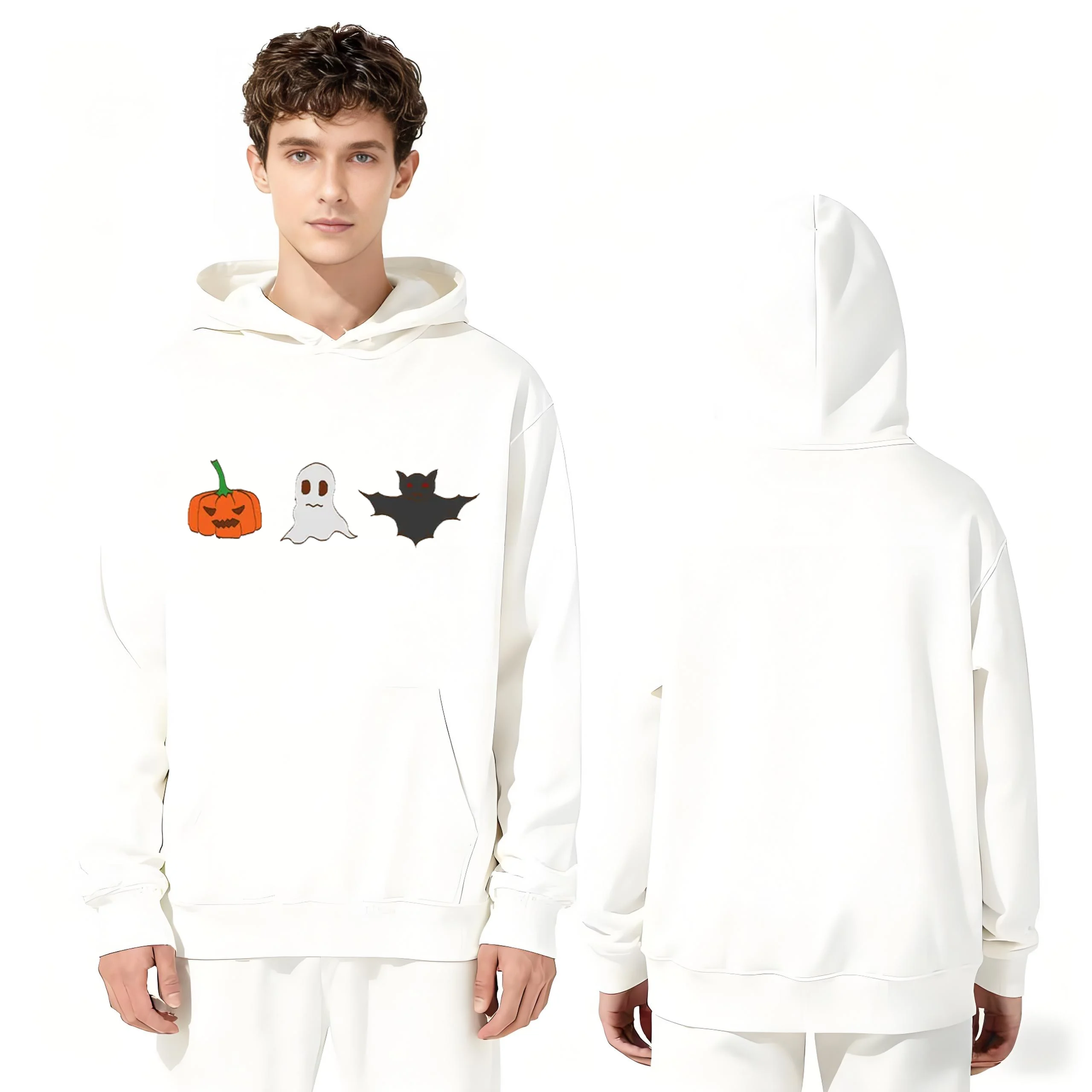 

Хэллоуин Тыква Призрак Летучая Мышь Принт 330 г Тяжелая Толстовка Унисекс Повседневная Толстовка Мужчины Женщины Уличная Мода Пуловер