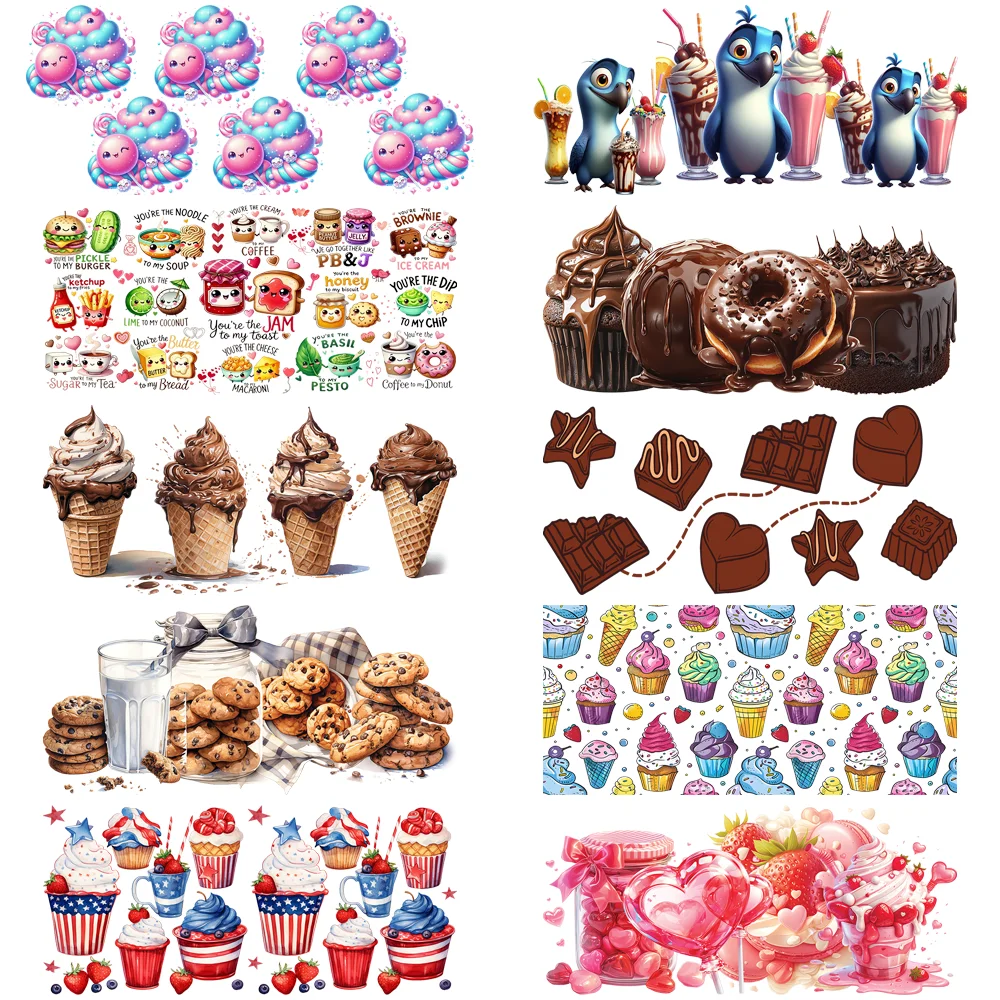 Pastry Series Vibe Design UV DTF Transfer Stickers For 16oz Coffee Glass Cup Wraps Cartoon Dessert Sweet Image Cup Wraps